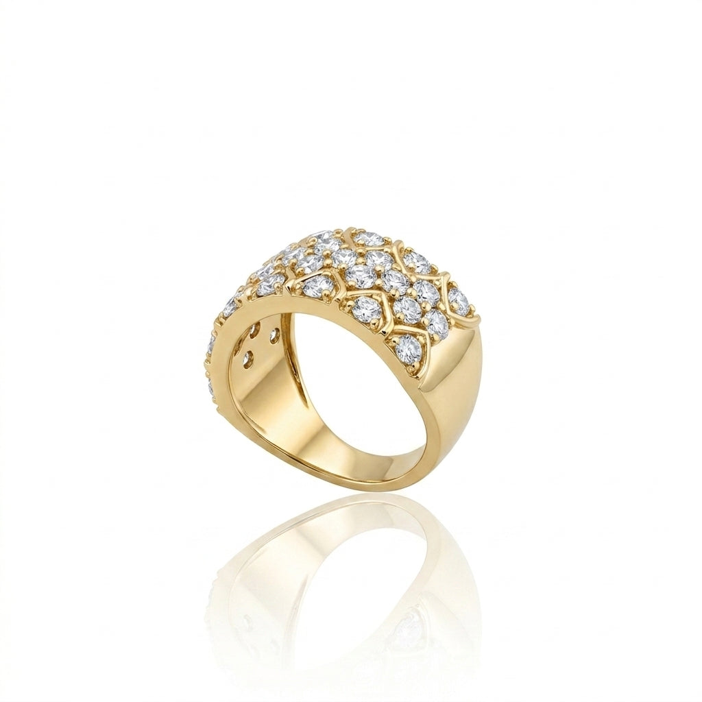 Diamond Cluster Wide Band Ring | 10K Yellow Gold | Multi-Row Statement Band - Brownee Jewelers