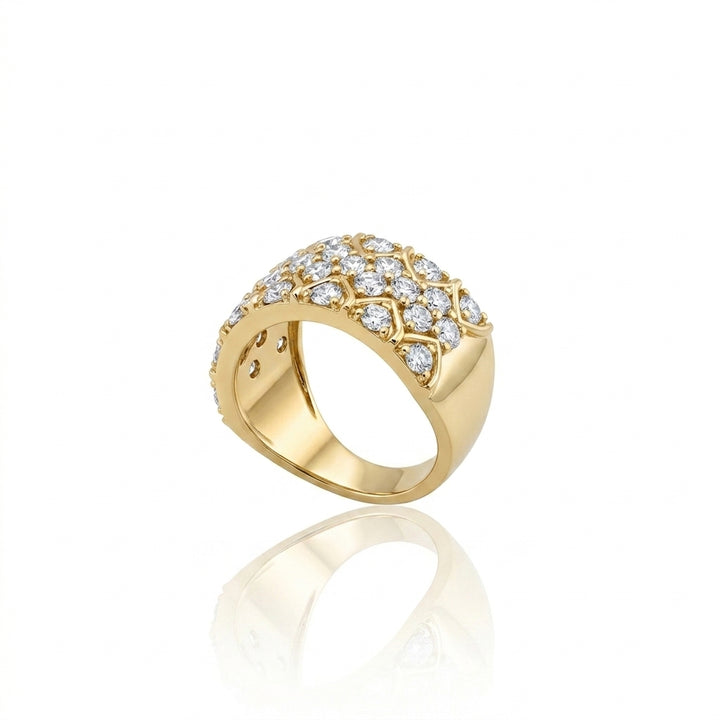 Diamond Cluster Wide Band Ring | 10K Yellow Gold | Multi-Row Statement Band - Brownee Jewelers