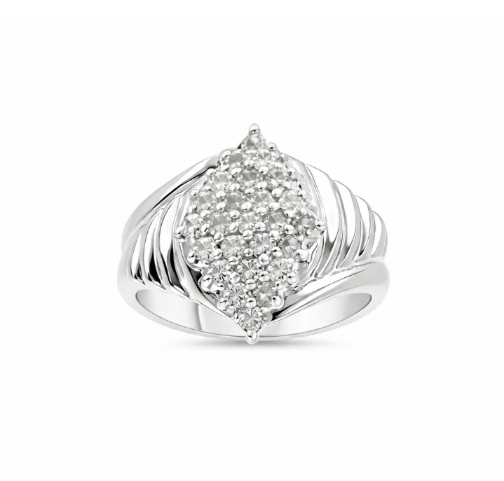 Round Diamond Cluster Ring | 0.75 ctw | 14K White Gold | Classic Diamond Statement Ring - Brownee Jewelers