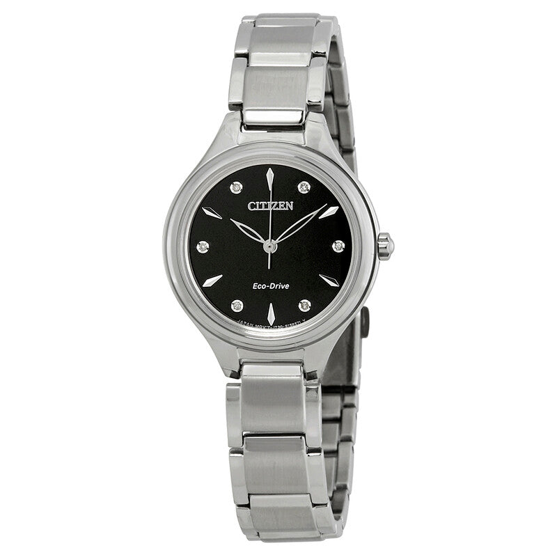 Citizen Eco-Drive Women's Stainless Steel Watch with a Black Dial and Diamonds Accents