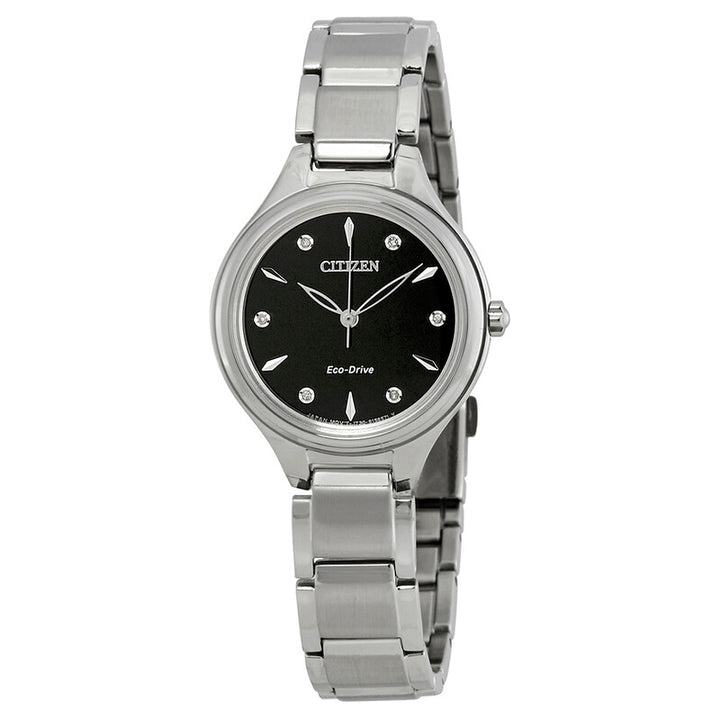 Citizen Eco-Drive Women's Watch | Stainless Steel | Black Dial | Diamond Accent | FE2100-51E - Brownee Jewelers