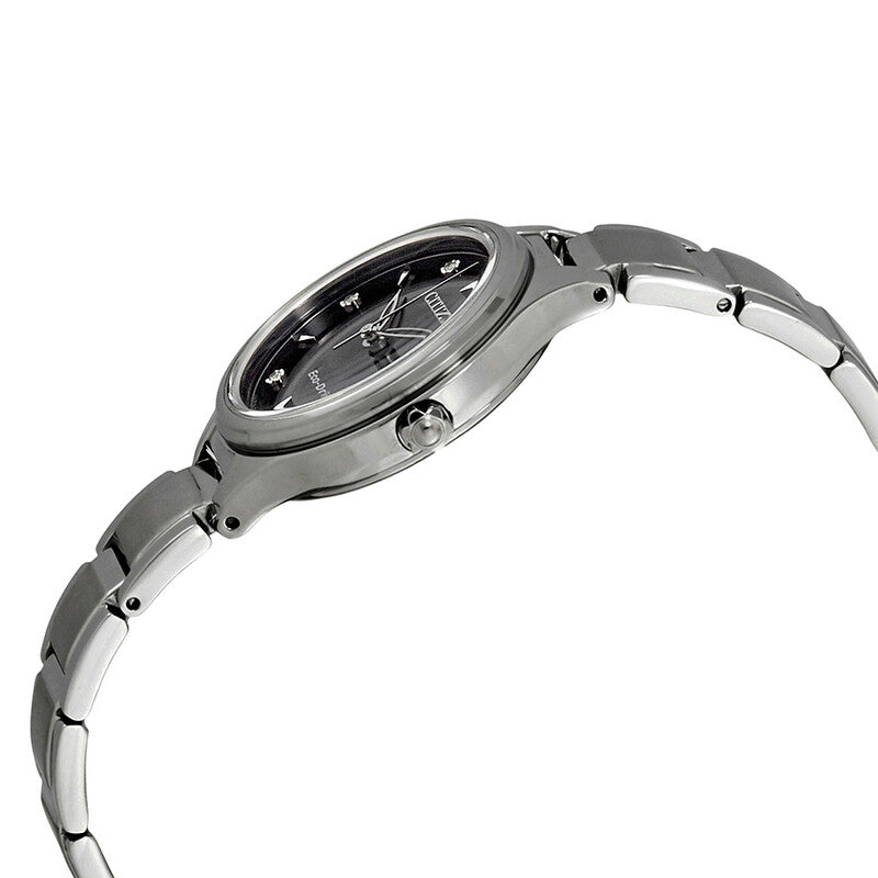 Citizen Eco-Drive Women's Stainless Steel Watch with a Black Dial and Diamonds Accents