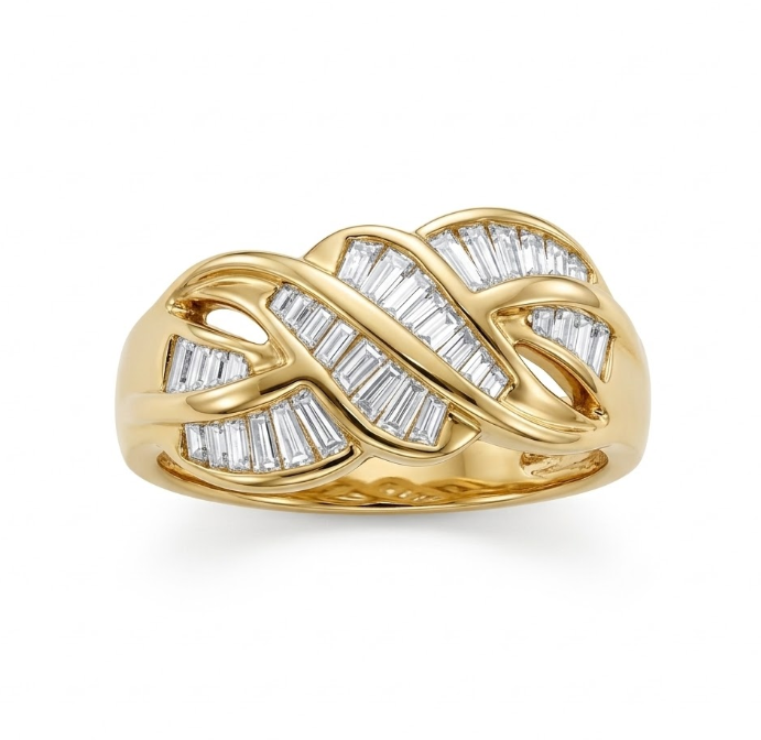 Baguette Diamond Knot Ring | 14K Yellow Gold | Statement Fashion Ring - Brownee Jewelers