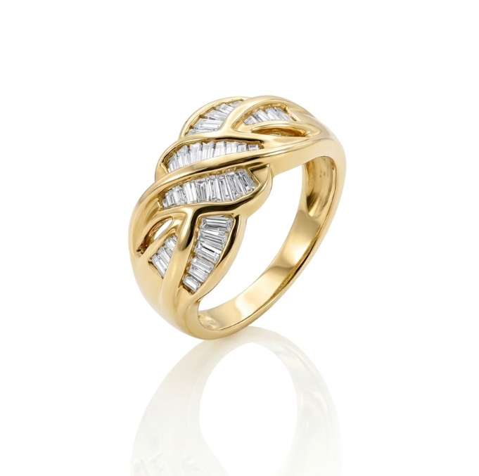 Baguette Diamond Knot Ring | 14K Yellow Gold | Statement Fashion Ring - Brownee Jewelers