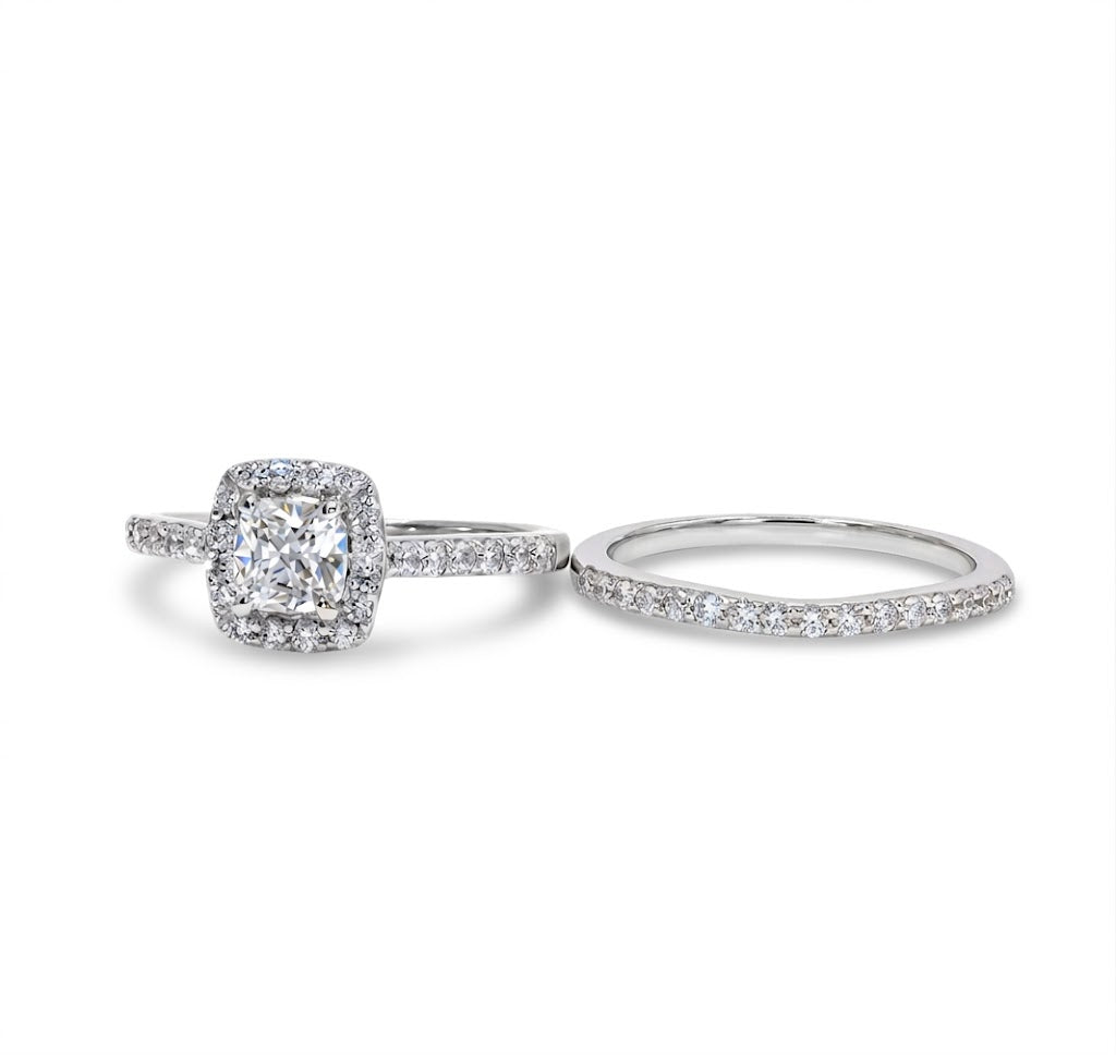 Cushion Cut Diamond Halo 0.62 CT Center Diamond Bridal Set