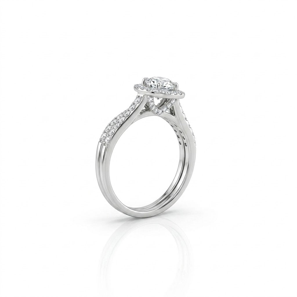 Cushion Cut Diamond Halo 0.62 CT Center Diamond Bridal Set