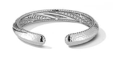 Our Sterling Silver Master Artisan & Gemstone Hinged Cuff Bangle, measuring 10mm in surface width, features our classic textured design - Brownee Jewelers