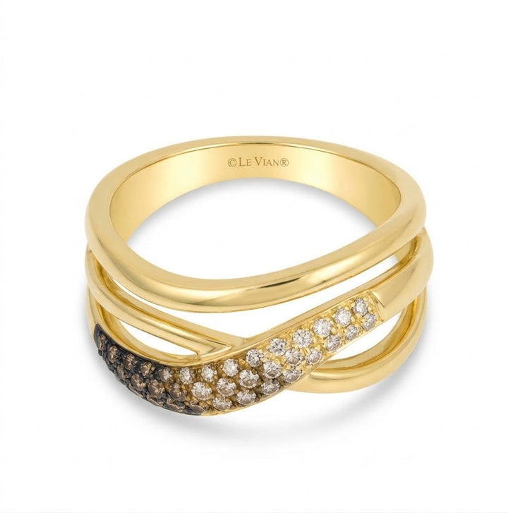  .34 TOTAL CARAT WEIGHT ROUND WHITE & CHOCOLATE DIAMOND OMBRE WIDE RING OVERLAY IN 14K YELLOW GOLD