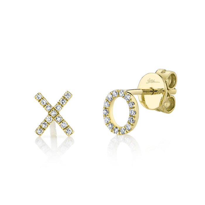 0.09CT Diamond "XO" Stud Earring in 14K Yellow Gold