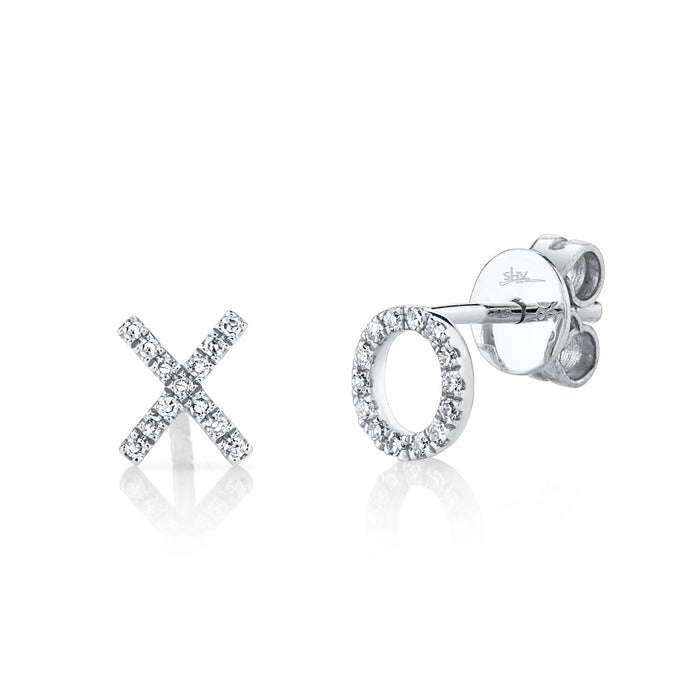 0.09 TOTAL CARAT WEIGHT DIAMOND "XO" STUD EARRING IN 14K WHITE GOLD