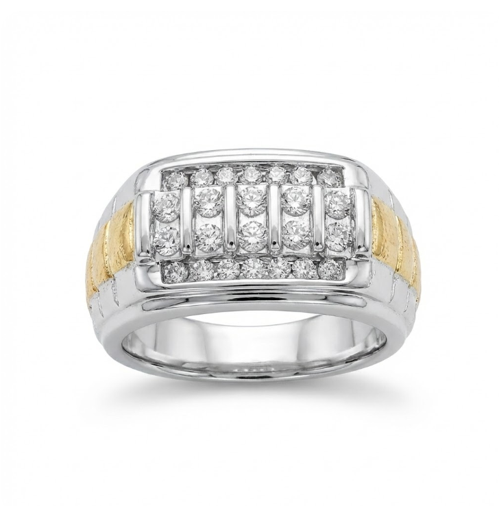 Round Diamond Cluster Ring | 0.34 ctw | 10K Two-Tone Gold Ring | Multi-Row Design - Brownee Jewelers