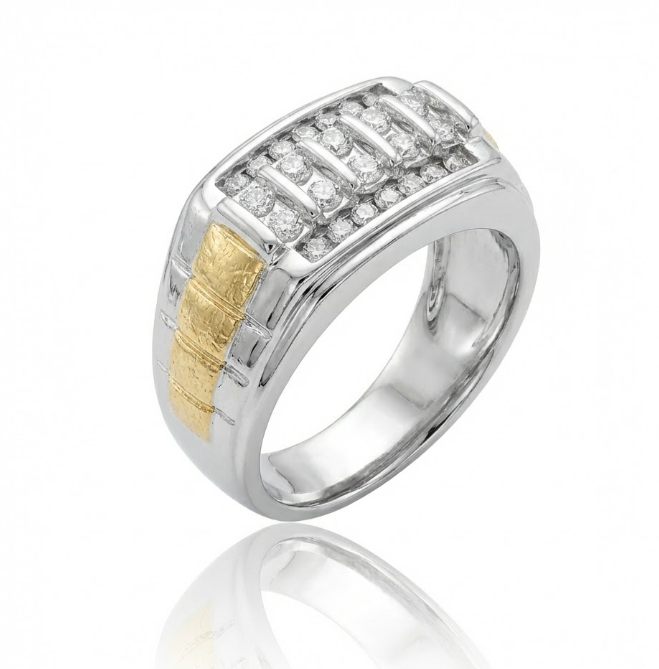 Round Diamond Cluster Ring | 0.34 ctw | 10K Two-Tone Gold Ring | Multi-Row Design - Brownee Jewelers