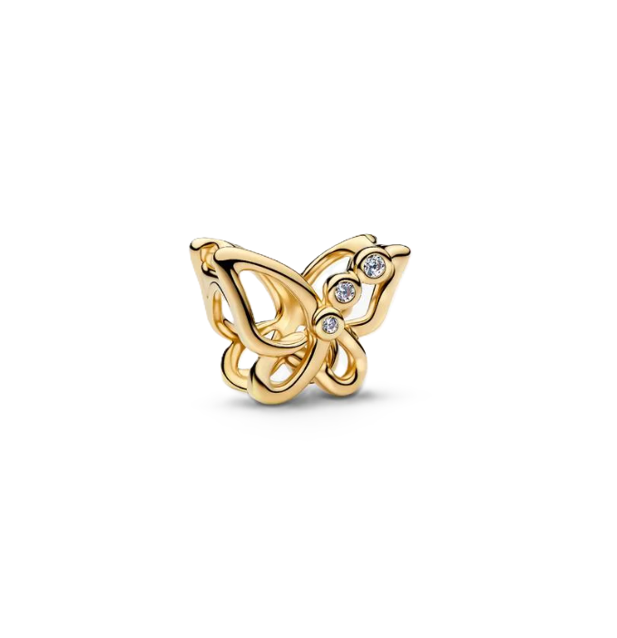 Pandora Openwork Butterfly Charm in Sterling Silver with 14K Gold Plating and Three Cubic Zirconia Accents