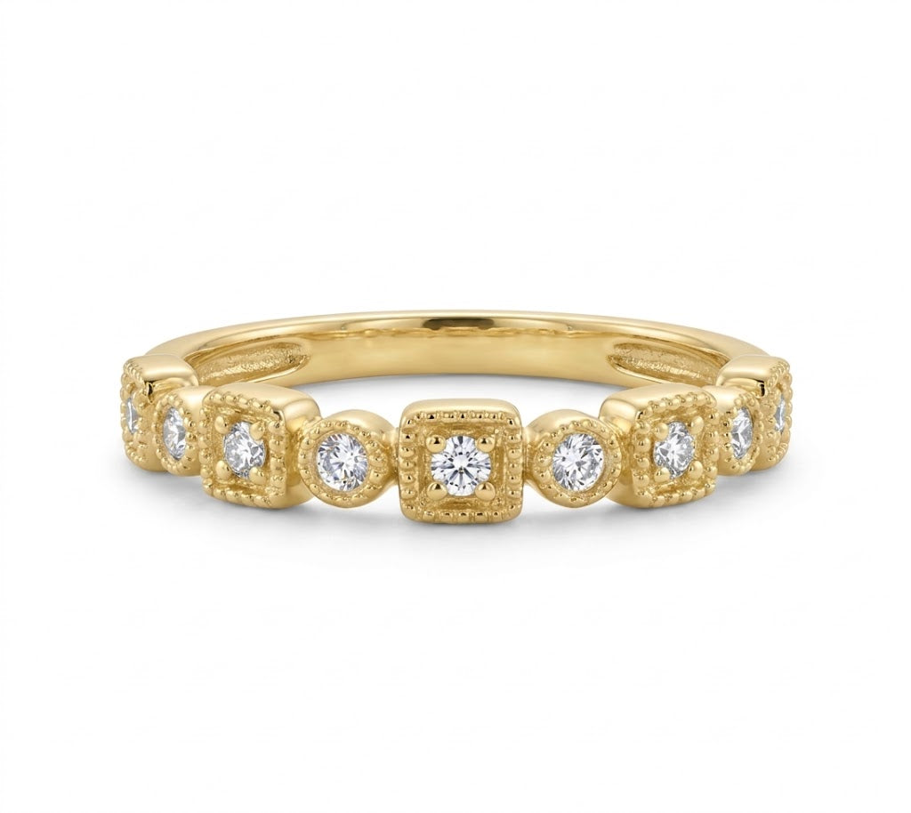 0.10 Total Carat Weight Round Diamond Alternating Round and Square Station Stack Ring in 14K Yellow Gold