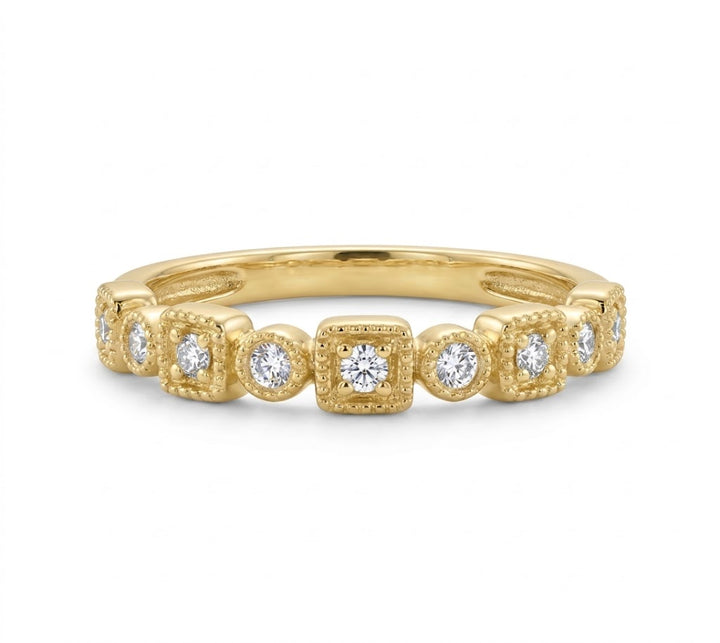 Round Diamond Alternating Round & Square Station Stack Ring | 14K Yellow Gold | 0.10 CTW | R6112-010YD - Brownee Jewelers