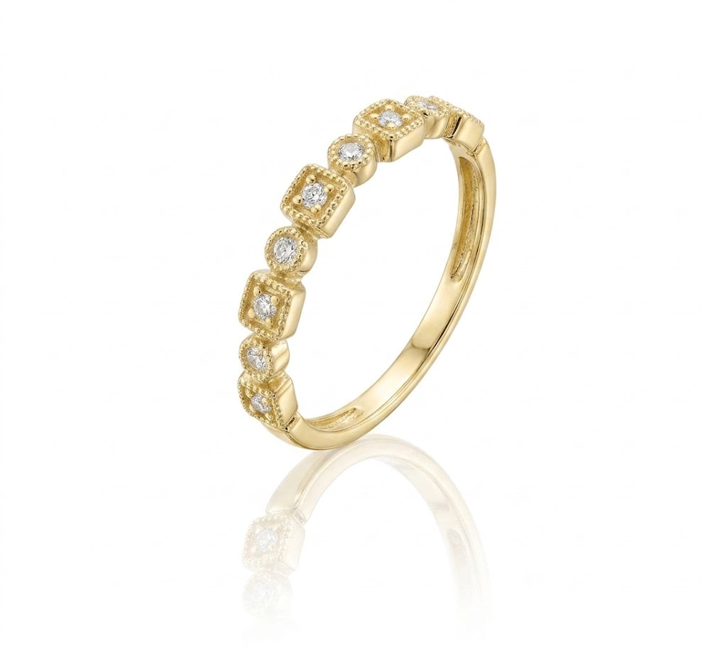 0.10 Total Carat Weight Round Diamond Alternating Round and Square Station Stack Ring in 14K Yellow Gold