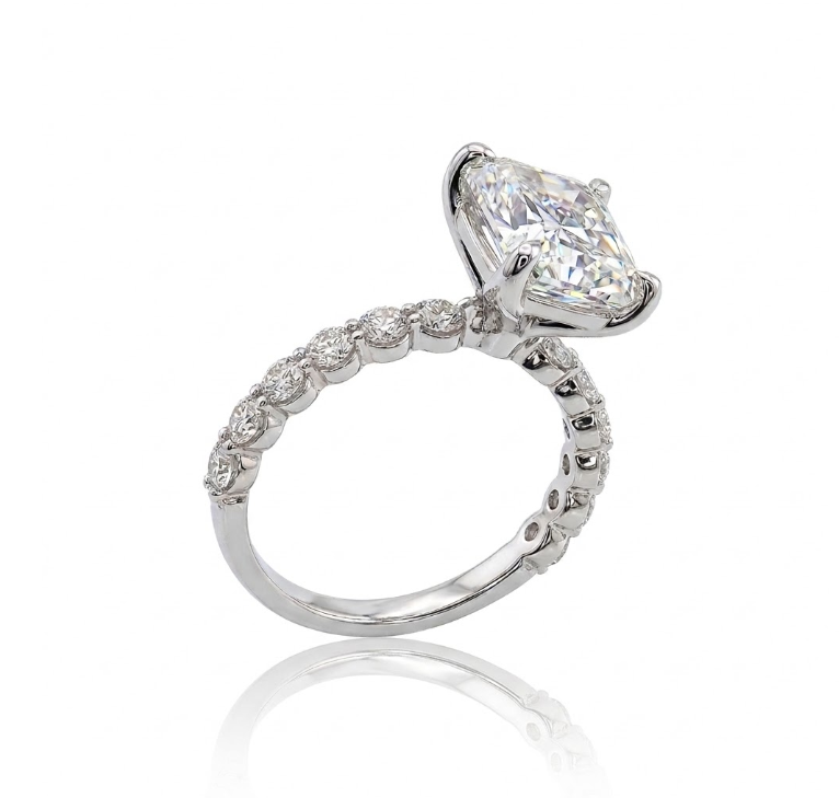 Cushion-Cut Lab-Grown Diamond Engagement Ring | 14K White Gold | 3.04 ct Center VS1 E | Pavé Diamond Band - Brownee Jewelers